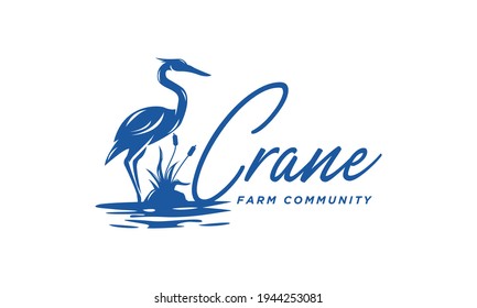 Design-Inspiration für Krane-Logos - einzelne Vektorgrafik auf weißem Hintergrund - Kreatives und frisches Logo, Symbol, Symbol, Abzeichen, Emblem von Krane, Heron, Stork, Egret, Hern auf dem Pool