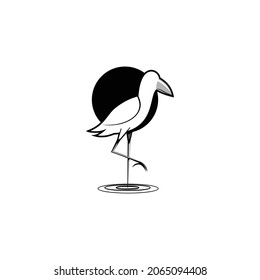 Crane logo. flamingo logo walking on water
