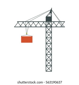 crane machine with container over white background. colorful design. vector illustration