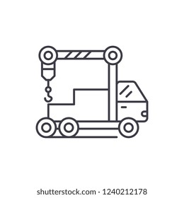 Crane machine line icon concept. Crane machine vector linear illustration, symbol, sign