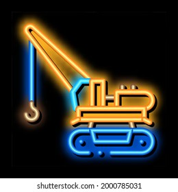 crane machine neon light sign vector. Glowing bright icon crane machine sign. transparent symbol illustration