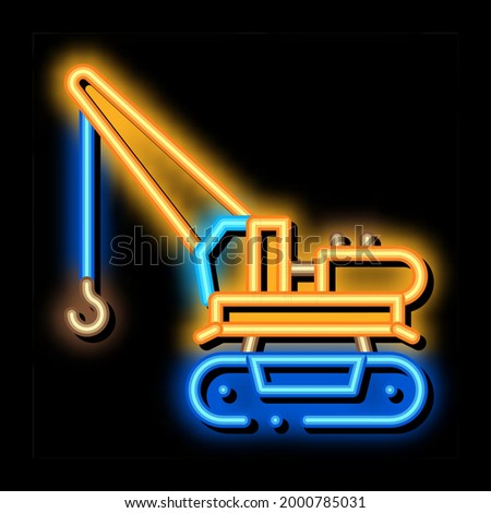 crane machine neon light sign vector. Glowing bright icon crane machine sign. transparent symbol illustration
