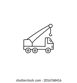crane machinery icon in flat black line style, isolated on white background 