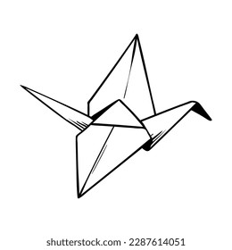 A crane made by origami. Vector doodle illustration. Concept of friendship and trust.