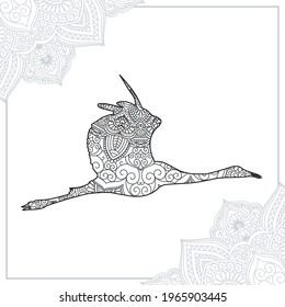 Crane Mandala Vector Line Art Style