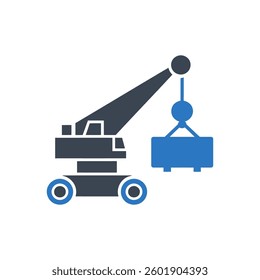 Crane Moving Cargo Icon On White Background