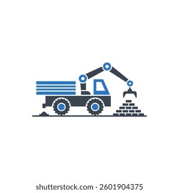 Crane Moving Construction Materials Icon On White Background