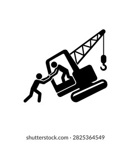 Crane Operator Rescuing Worker From Vehicle Wreckage Icon