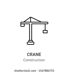 Crane outline vector icon. Thin line black crane icon, flat vector simple element illustration from editable construction concept isolated on white background