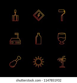 crane  paint roller baord  sun  tree  bottle  glass  icons  icon vector design  flat  collection style creative  icons