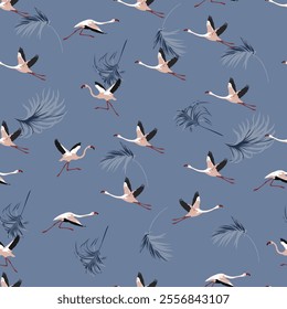 crane, pattern, illustration flying bird flower