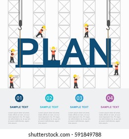 Crane and plan building. Infographic Template. Vector Illustration.