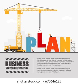 Crane and plan building. Infographic Template. Vector Illustration.