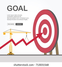 Crane point chart to target. Goal achievement concept. Vector illustration.