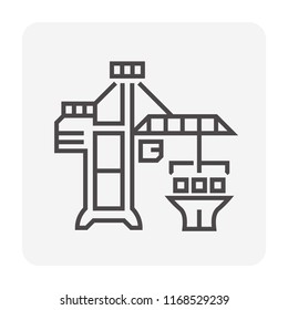 Crane at port and cargo ship icon.
