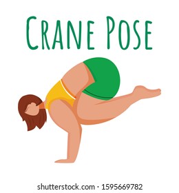 Crane pose social media post mockup. Bakasana. Caucausian woman doing yoga posture. Web banner design template. Social media booster, content layout. Poster, printable card with flat illustrations