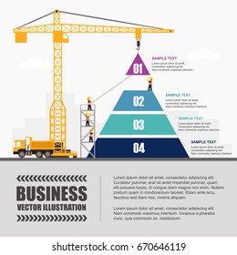 Crane And Pyramid Building. Infographic Template. Vector Illustration.