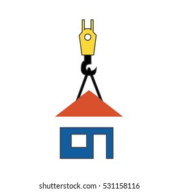 Crane Raising Home Icon Vector Illustration