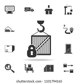 the crane releases the load and the lock icon. Detailed set of logistic icons. Premium graphic design. One of the collection icons for websites, web design, mobile app on white background