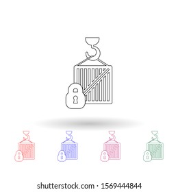 The crane releases the load and the lock multi color icon. Simple thin line, outline vector of logistic icons for ui and ux, website or mobile application
