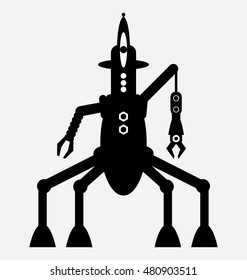 crane retro robot, icon, flat illustration isolated on light background