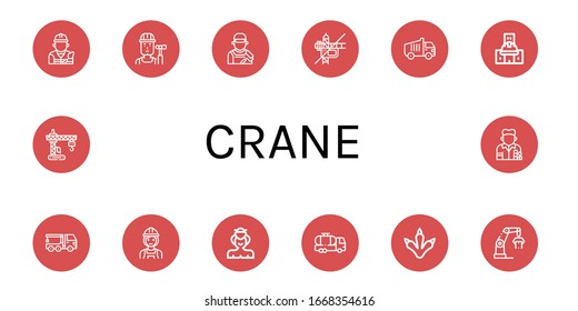 crane simple icons set. Contains such icons as Builder, Painter, Construction, Garbage truck, Under construction, Crane truck, Sumo, Tank truck, can be used for web, mobile and logo