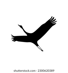 Crane. Simple Stork.  Black bird silhouette isolated on white background. Victory Day concept. Vector illustration.