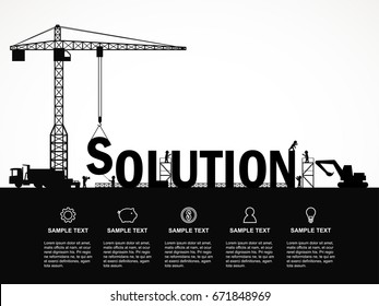 Crane and solution building. Infographic Template. Vector Illustration.