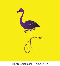 the crane stands in purple with the writing on the foot "FLAMINGO"