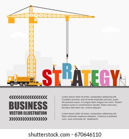 Crane and strategy building. Infographic Template. Vector Illustration.