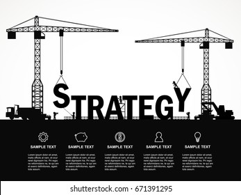 Crane and strategy building. Infographic Template. Vector Illustration.