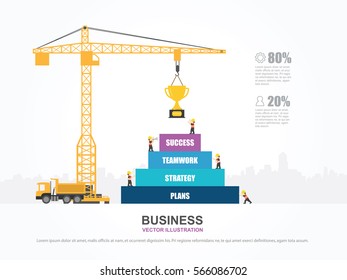 Crane and success building. Infographic Template. Vector Illustration.