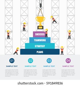 Crane and success building. Infographic Template. Vector Illustration.