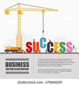 Crane and success building. Infographic Template. Vector Illustration.