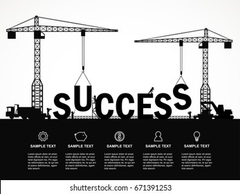 Crane and success building. Infographic Template. Vector Illustration.