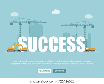 Crane and success building. Infographic Template. Vector Illustration.