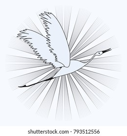 Crane - sun rays - black silhouette on a white background - vector art illustration.