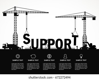 Crane and support building. Infographic Template. Vector Illustration.