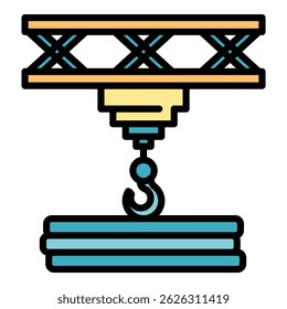 Crane take metal tools icon. Outline crane take metal tools vector icon color flat isolated