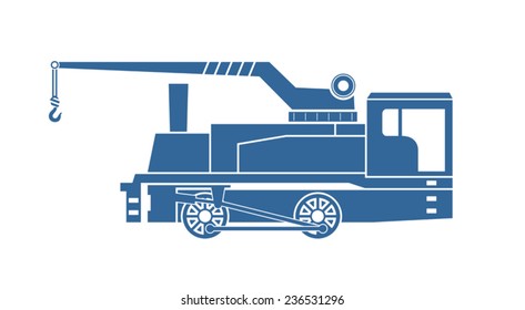 Crane tank. Steam locomotive. Vector illustration. 