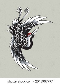 crane tattoo japan graphic ink