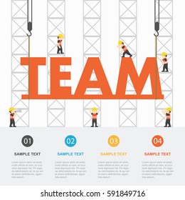 Crane and team building. Infographic Template. Vector Illustration.