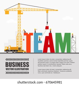 Crane and team building. Infographic Template. Vector Illustration.