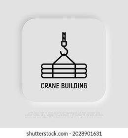 Icono de línea delgada grúa. Ilustración vectorial moderna de equipo de construcción o servicio logístico.