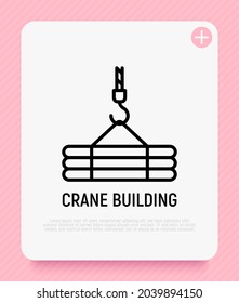 Icono de línea delgada grúa. Ilustración vectorial moderna de equipo de construcción o servicio logístico.