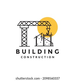 crane tower with construction build line logo design vector graphic symbol icon sign illustration creative idea