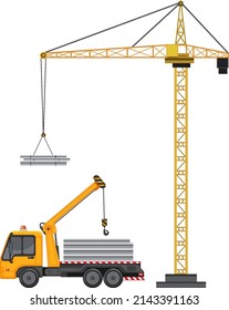 Crane tower and machine on white background illustration