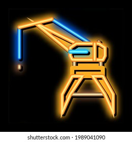 crane tower neon light sign vector. Glowing bright icon crane tower sign. transparent symbol illustration