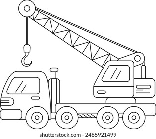 Crane, transportation, vehicle, outline coloring page for kids 