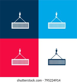Crane transporting container four color material and minimal icon logo set in red and blue